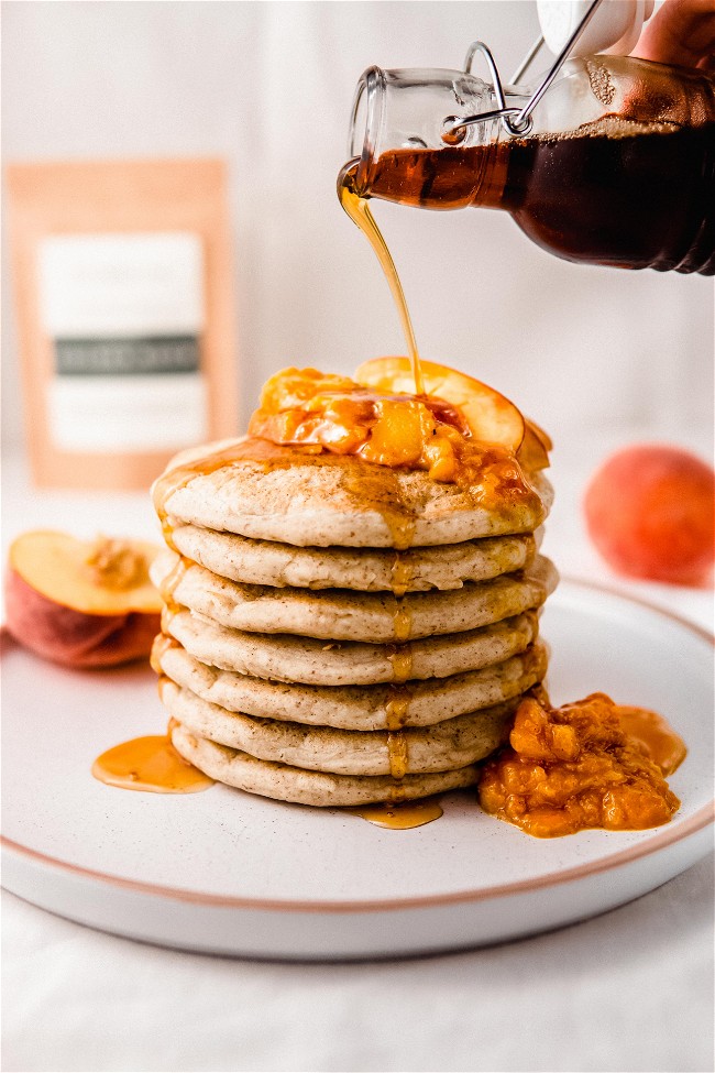 Image of Golden Hour Peach Compote with Fluffy Gluten Free Pancakes