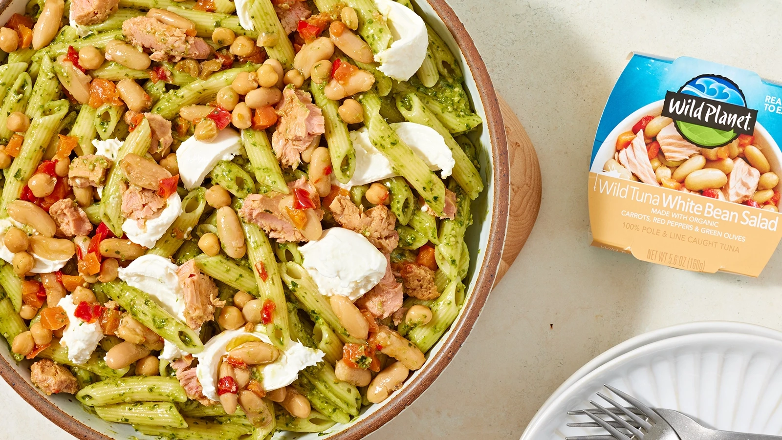 Image of White Bean & Tuna Pesto Pasta Salad