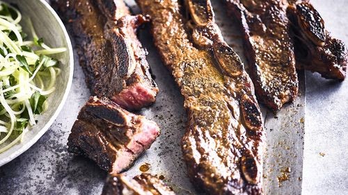 Image of Beef rib kalbi with yuzu parsley cucumber salad