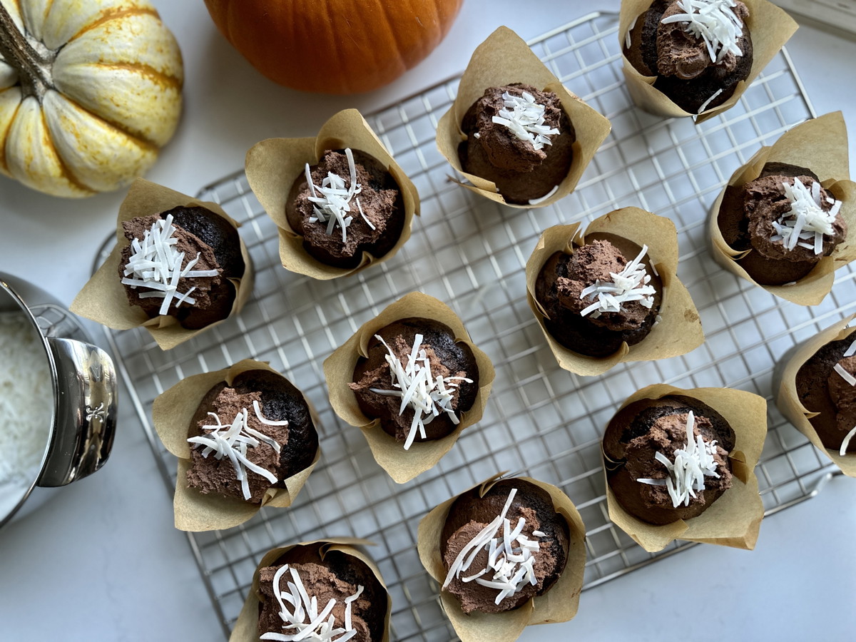 Chocolate Chocolate Cupcakes with Coconut