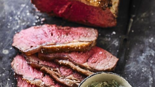Image of Spit roast sirloin with green Thursday inspired sauce