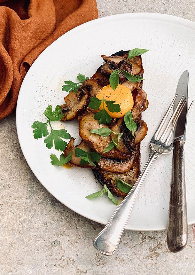 Image of Bruschetta with Mushroom and Confit Egg