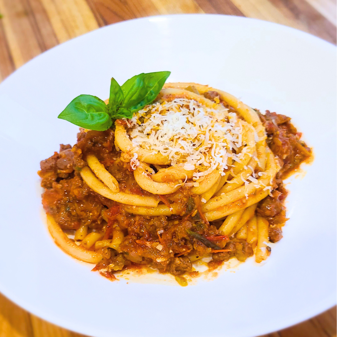 Bison and Roasted Tomato Bucatini 