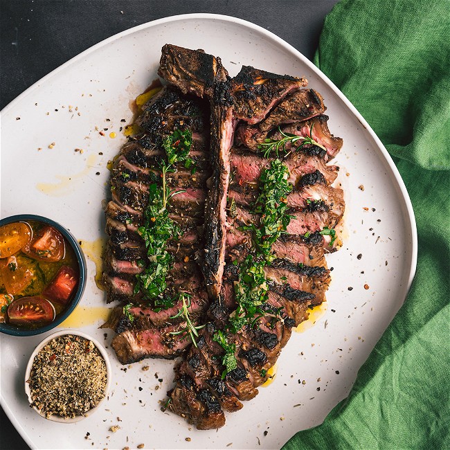 Image of Blackened T-Bone & Chimichurri Sauce with Boujee Beef