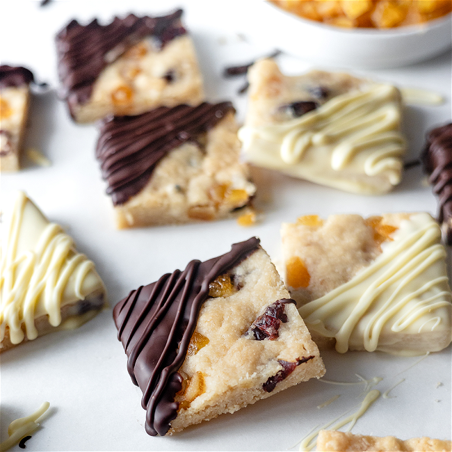 Image of Chocolate Dipped Orange Cranberry Shortbread Cookies