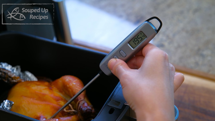 Image of Thirty-five minutes later, check the inner temperature of the cornish hen; it should be above 180F.