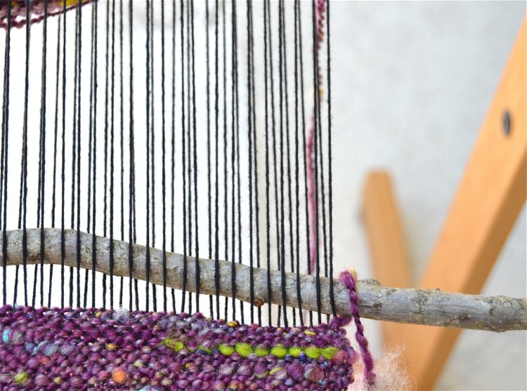 Image of Wrap the weft yarn around the branch at right selvedge...