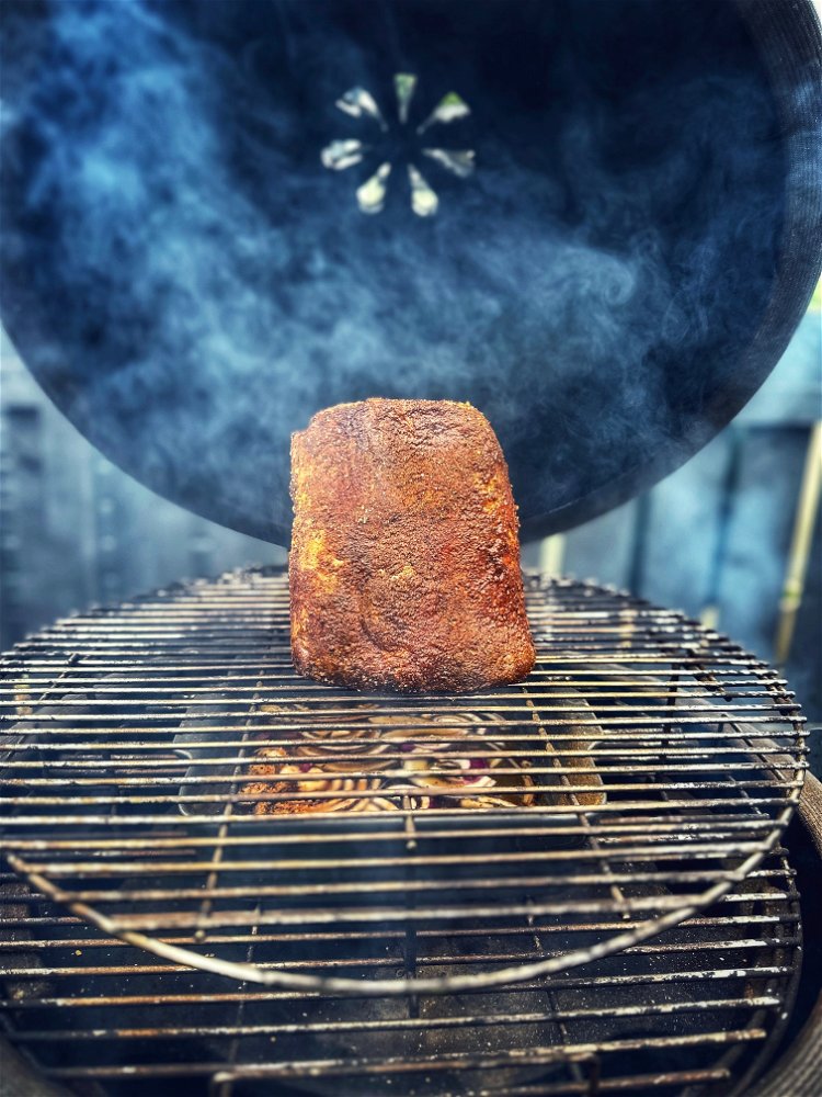 Image of Smoke the beef over charcoal and some cherry wood chunks...