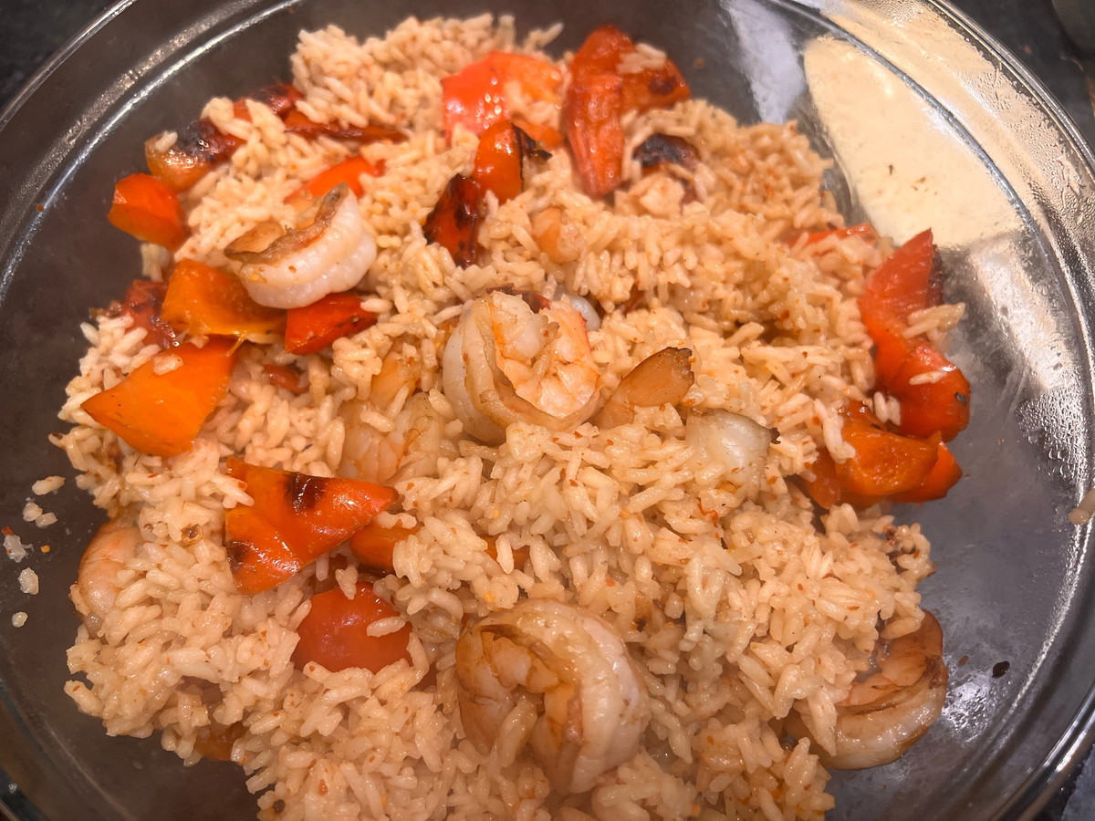 Smoked Rice With Shrimp and Smooth and Spicy Almond Sauce