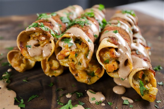 Image of Bacon Wrapped Chicken Taquitos