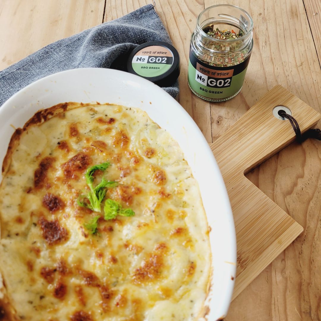 Fenchelgratin mit BBQ GREEN Gewürz – mild, cremig und voller Kräuteraroma 
