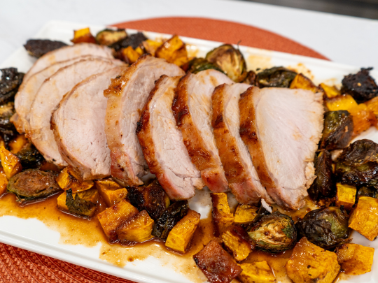 Image of Pork Tenderloin with Brussels Sprouts and Butternut Squash