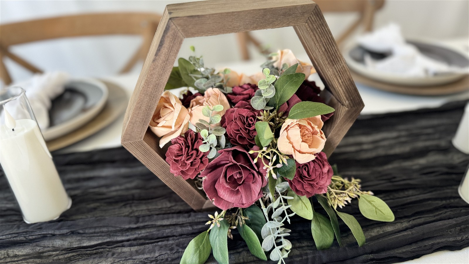 Image of Wood Hexagon Arrangement - DIY Wedding Centerpiece Step-by-Step Instructions and Tutorial