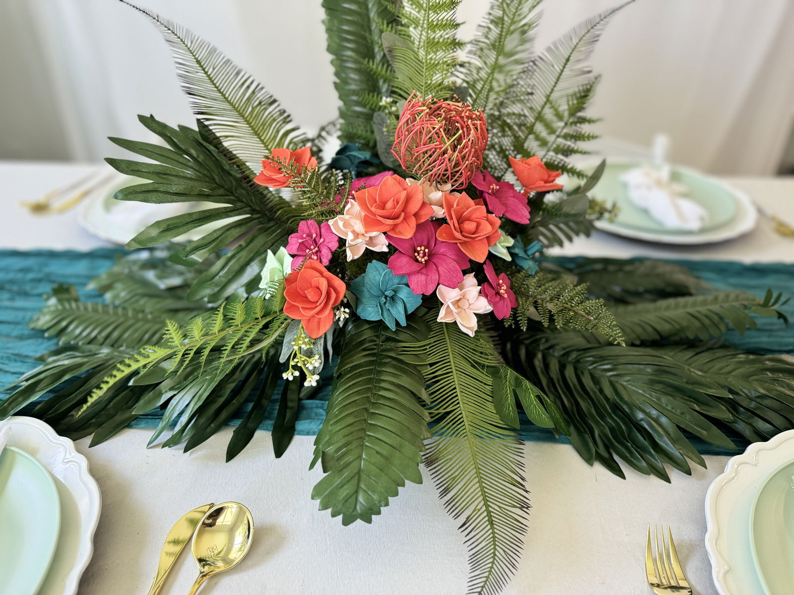 FLORAL CENTERPIECE,tropical table arrangement for home decor, arrangement for kitchen , tropical arrangement, wedding flowers, artificial high quality