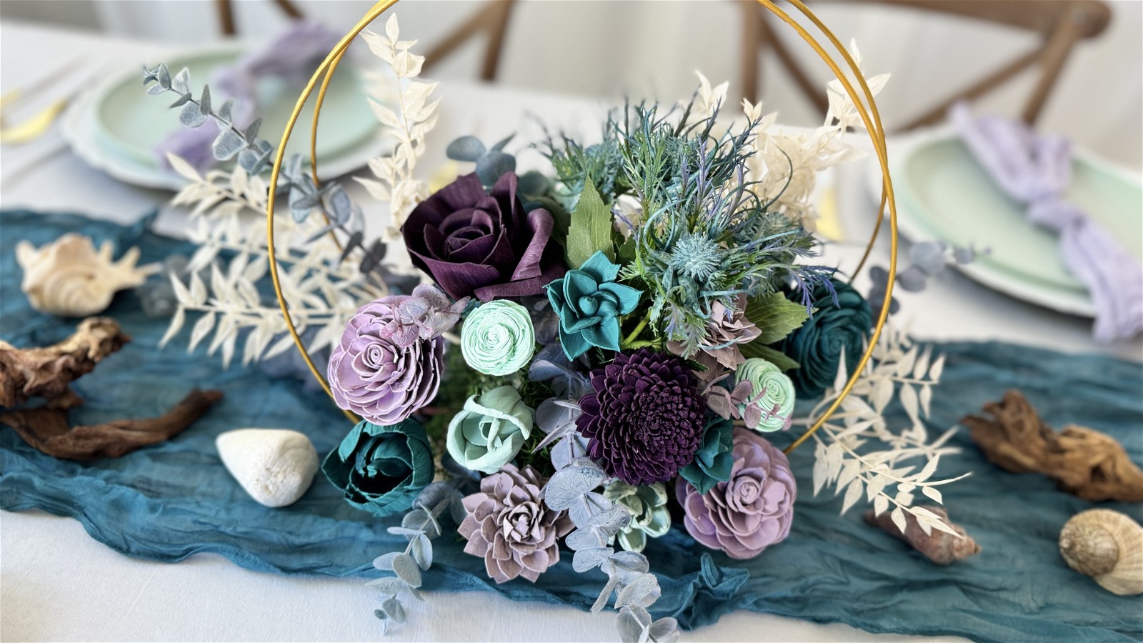 Image of Whimsical Floral Hoop Arrangement - DIY Wedding Centerpiece Step-by-Step Instructions and Tutorial