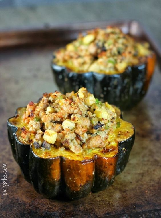 Image of Fall Roasted Vegetable and Tapenade Stuffed Acorn Squash