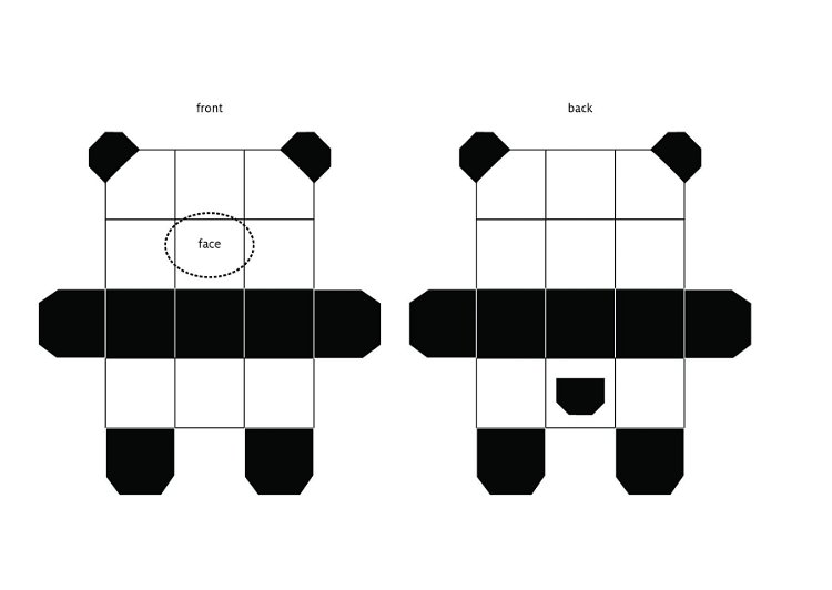 Image of For each paw, sew 2 Black squares together along three...