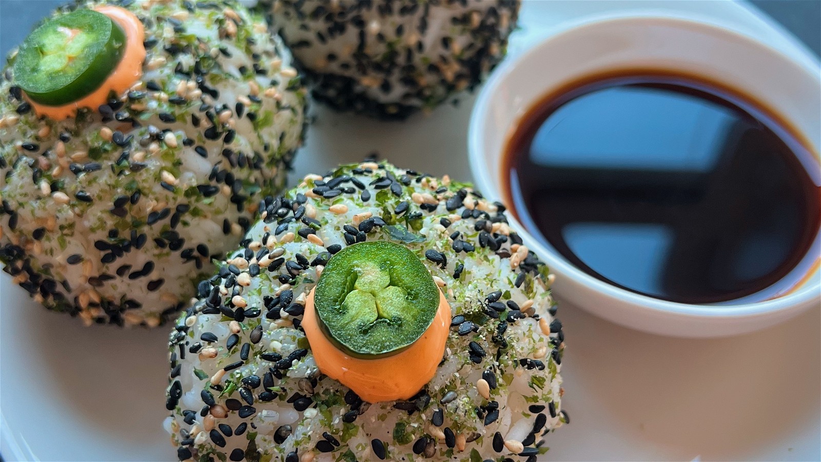 Image of Onigiri Rice Balls with Salmon and Avocado