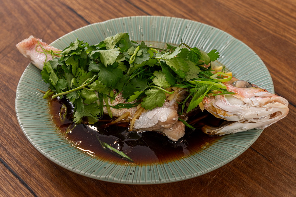 Steamed fish with ginger and spring onion