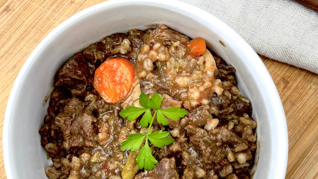 Image of Homemade Beef, Mushroom & Barley Stew Recipe for Dogs