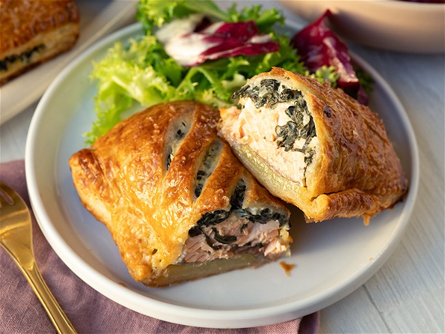 Image of Salmon en Croûte with Creamed Chard Recipe