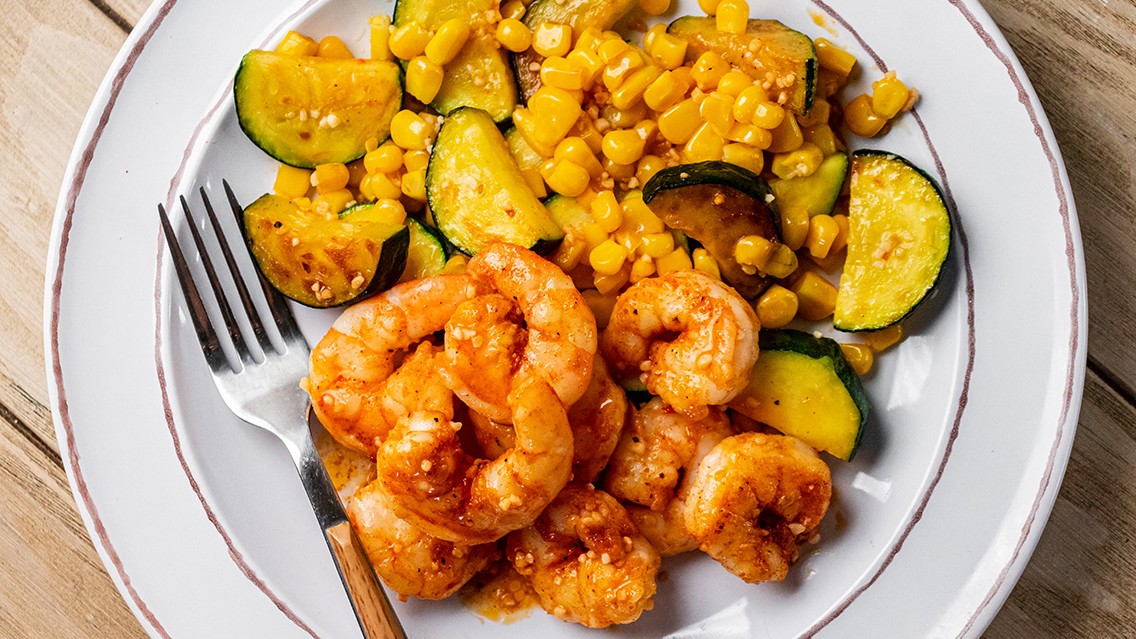Image of One Skillet Shrimp, Corn and Zucchini