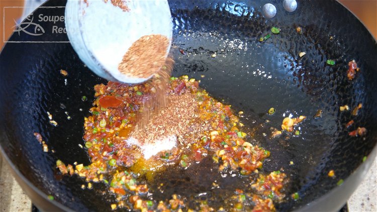 Image of Continue by adding five-spice powder, sugar, 2/3 of the Sichuan...