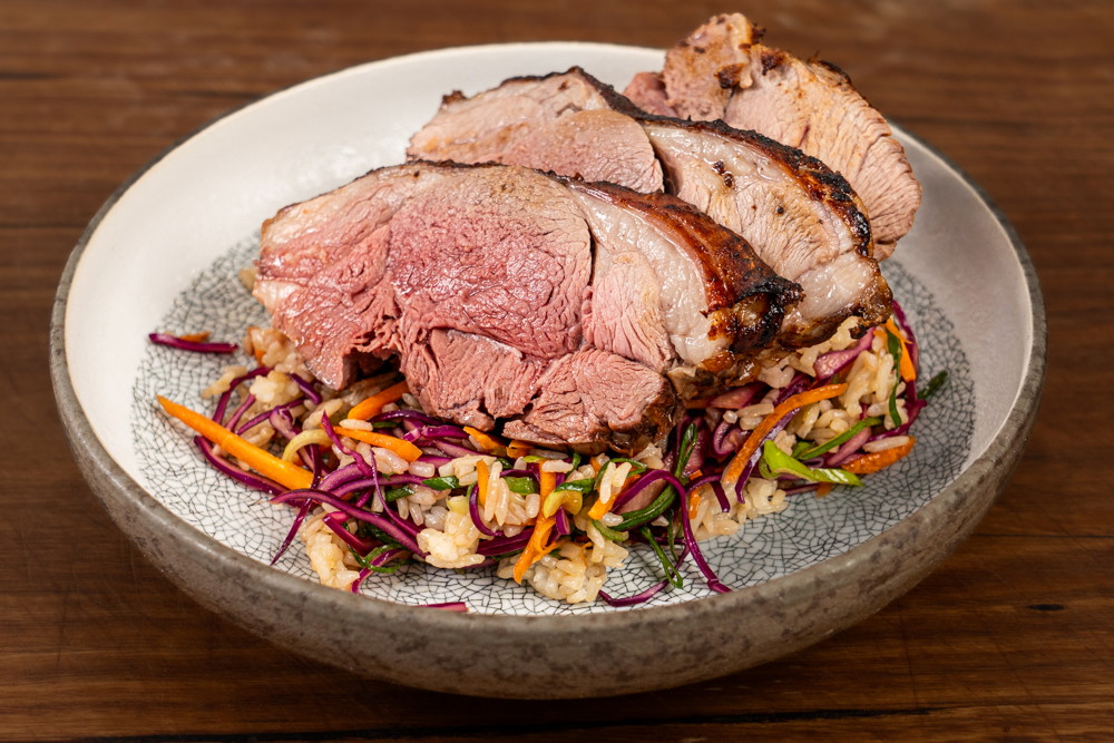 Korean BBQ lamb rump with rice salad