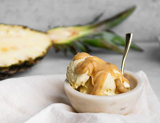 Image of Elefante Green Gold™ Pineapple Ice Cream with Pineapple-Caramel Sauce