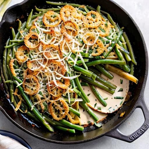 Skillet Green Bean Casserole with Gruyere and Crispy Leeks Recipe