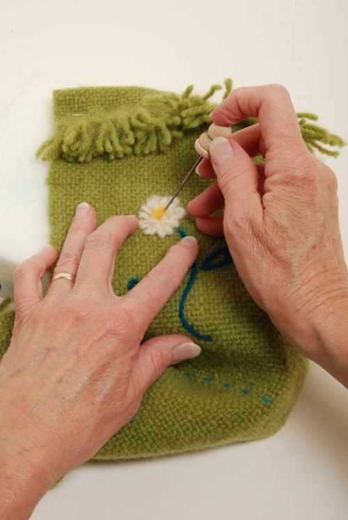 Image of Using either small bits of wool yarn or fleece, needle...