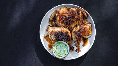 Image of Peruvian-Style Charcoal Chicken with Green Sauce