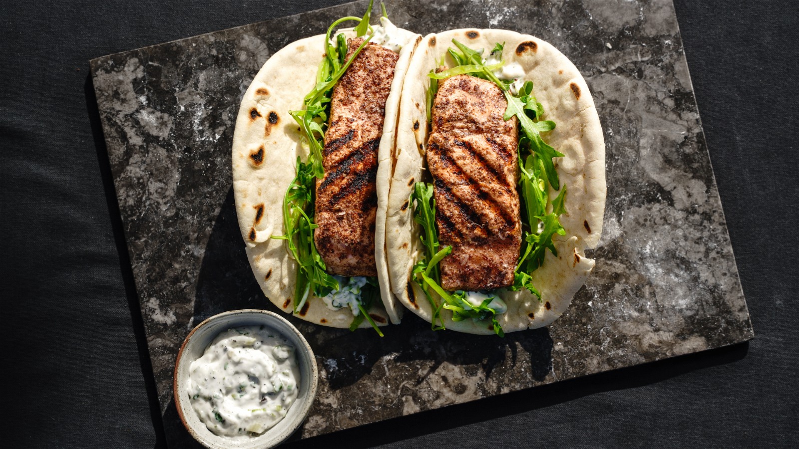 Image of Sumac Salmon Flatbreads w/ Charred Spring Onion Mayonnaise