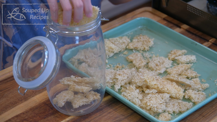 Image of You can make the rice crackers ahead of time and store them in a sealed jar for up to 6 months. Whenever you want to eat rice crackers, you can just directly deep-fry them.