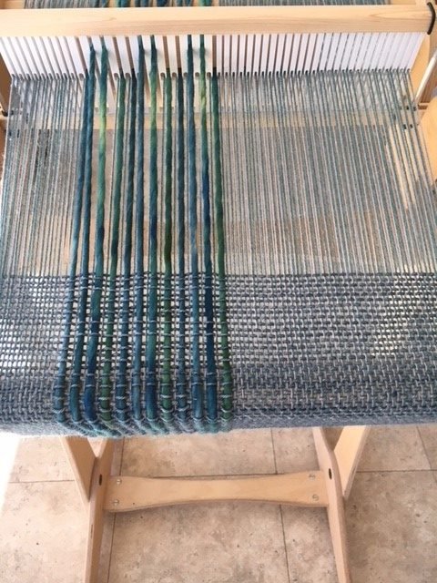 Image of Working from left to right, thread 53 doubled warp yarns...