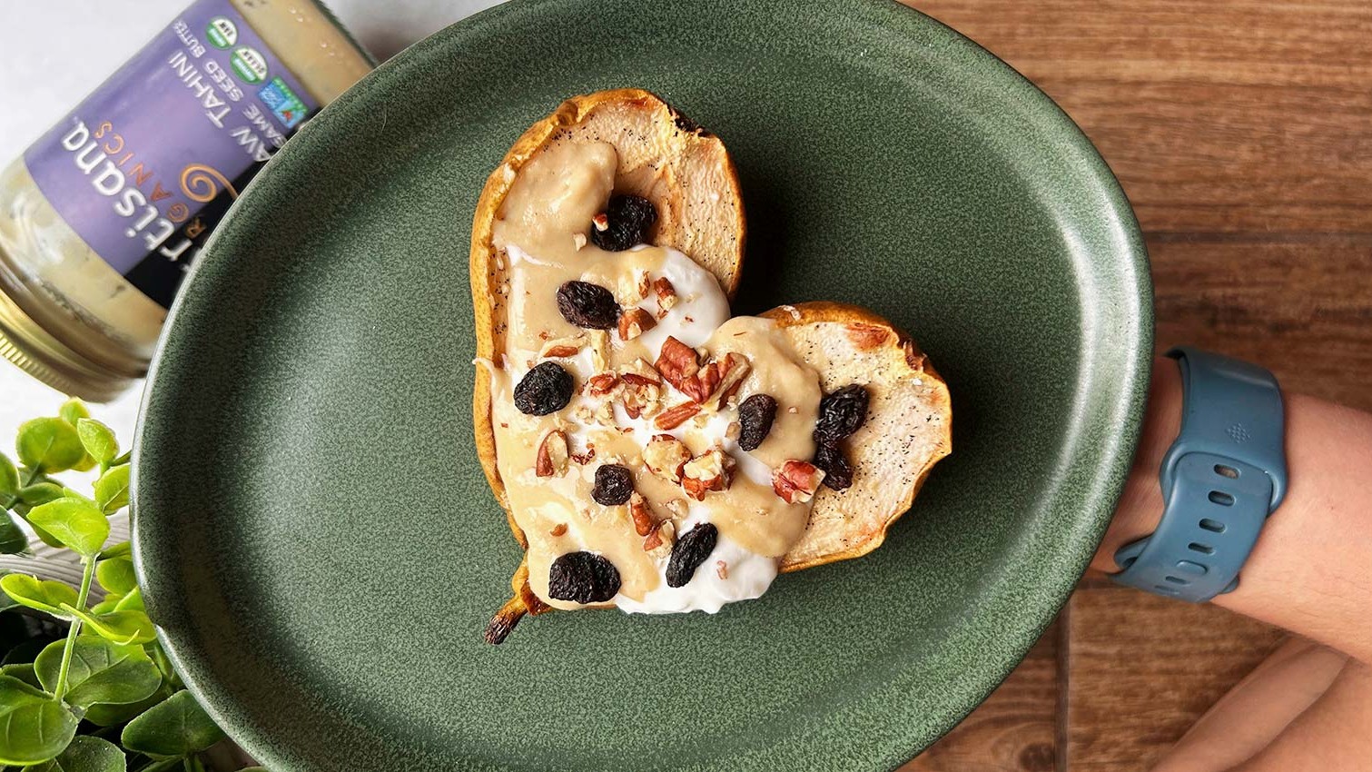 Image of Tahini Pecan Raisin Baked Pears | Vegan, Gluten-Free