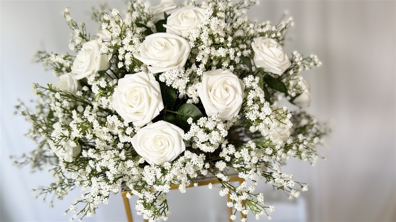 Image of Babies Breath and Roses Floral Dome for Wedding Stand - High - DIY Wedding Centerpiece