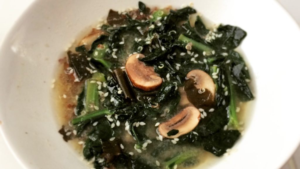 Image of Easy Kale, Mushroom, Quinoa Miso Soup