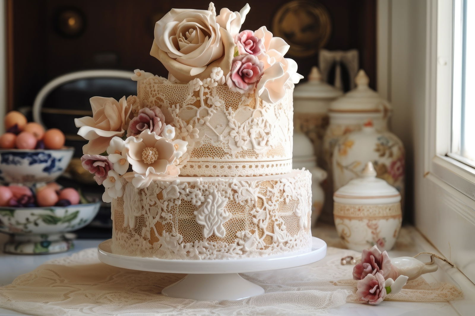 Monty's Cakes - This Simple Yet Beautiful Cake Decorated With Edible Sugar  Lace & Fresh Flowers😍 | Facebook