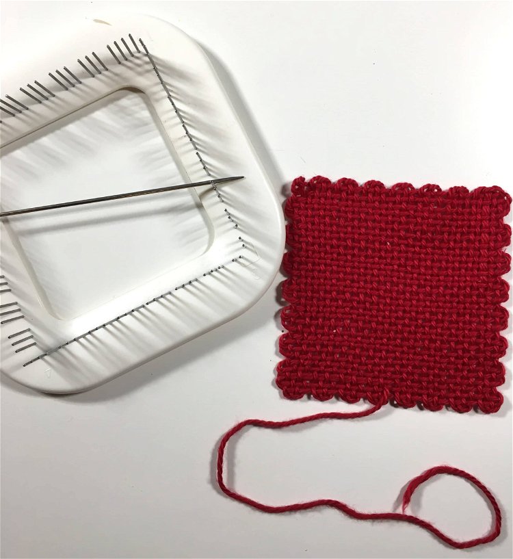 Image of First, weave a square on your Zoom Loom. Before taking...