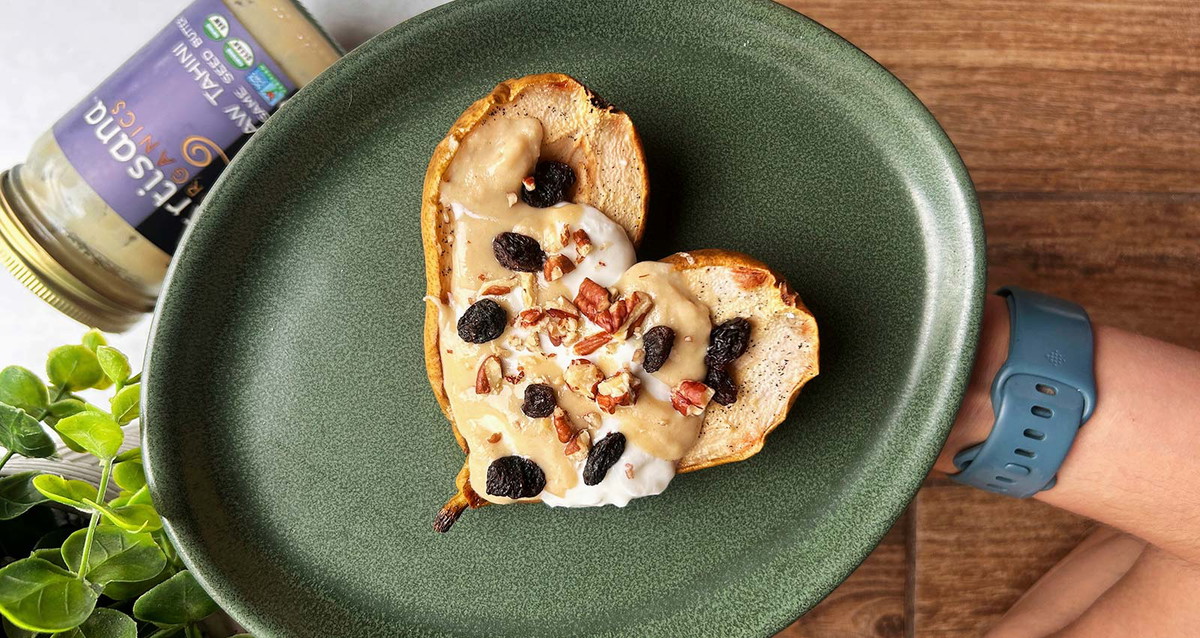 Tahini Pecan Raisin Baked Pears | Vegan, Gluten-Free