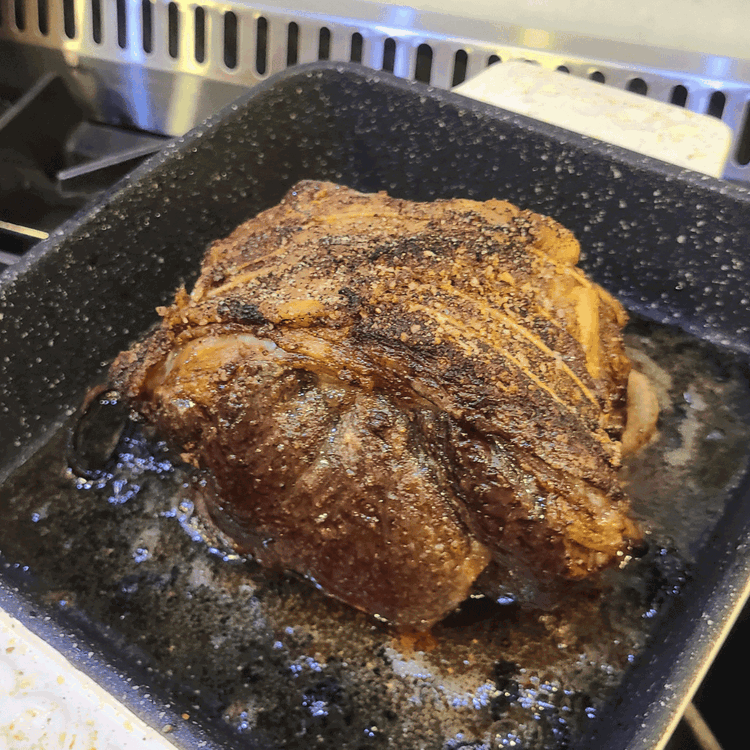 Image of Remove from the oven, cover loosely with foil. Let it rest for about 10 min per pound of roast to allow the juices to redistribute, 