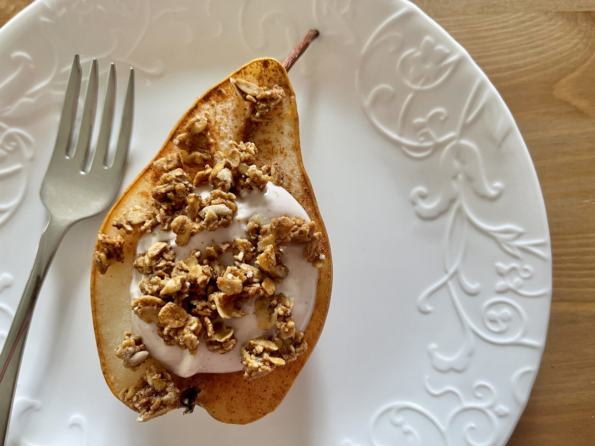 Honey Baked Pears With Elderberry Yogurt