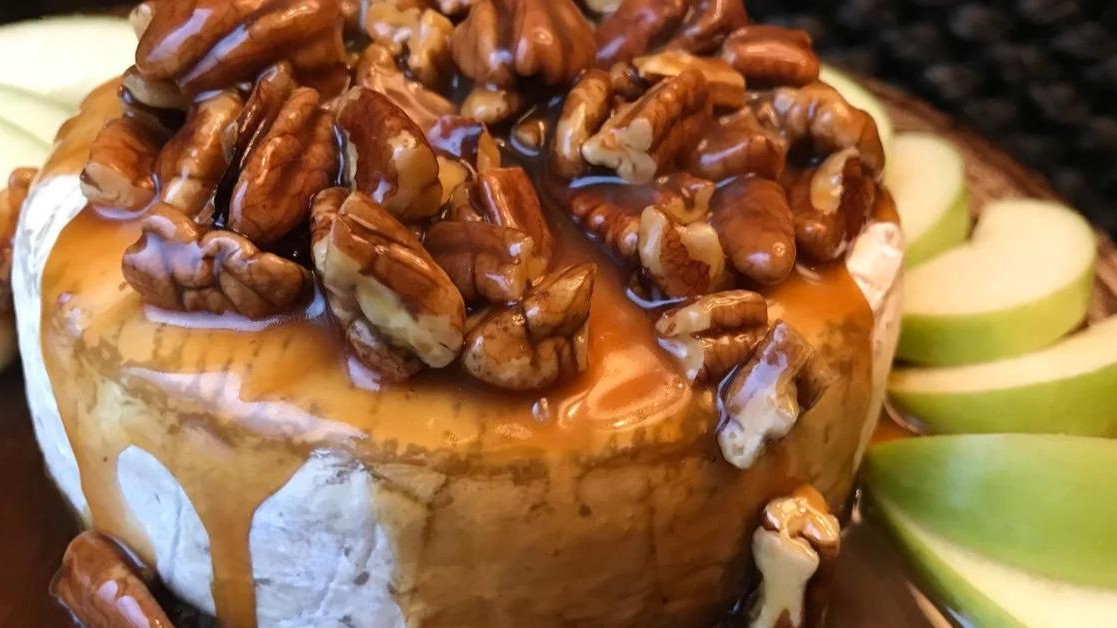 Image of Baked Brie with Bourbon Caramel Sauce and Pecans