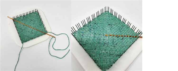 Image of Thread your weaving needle with the end. Weave a row...