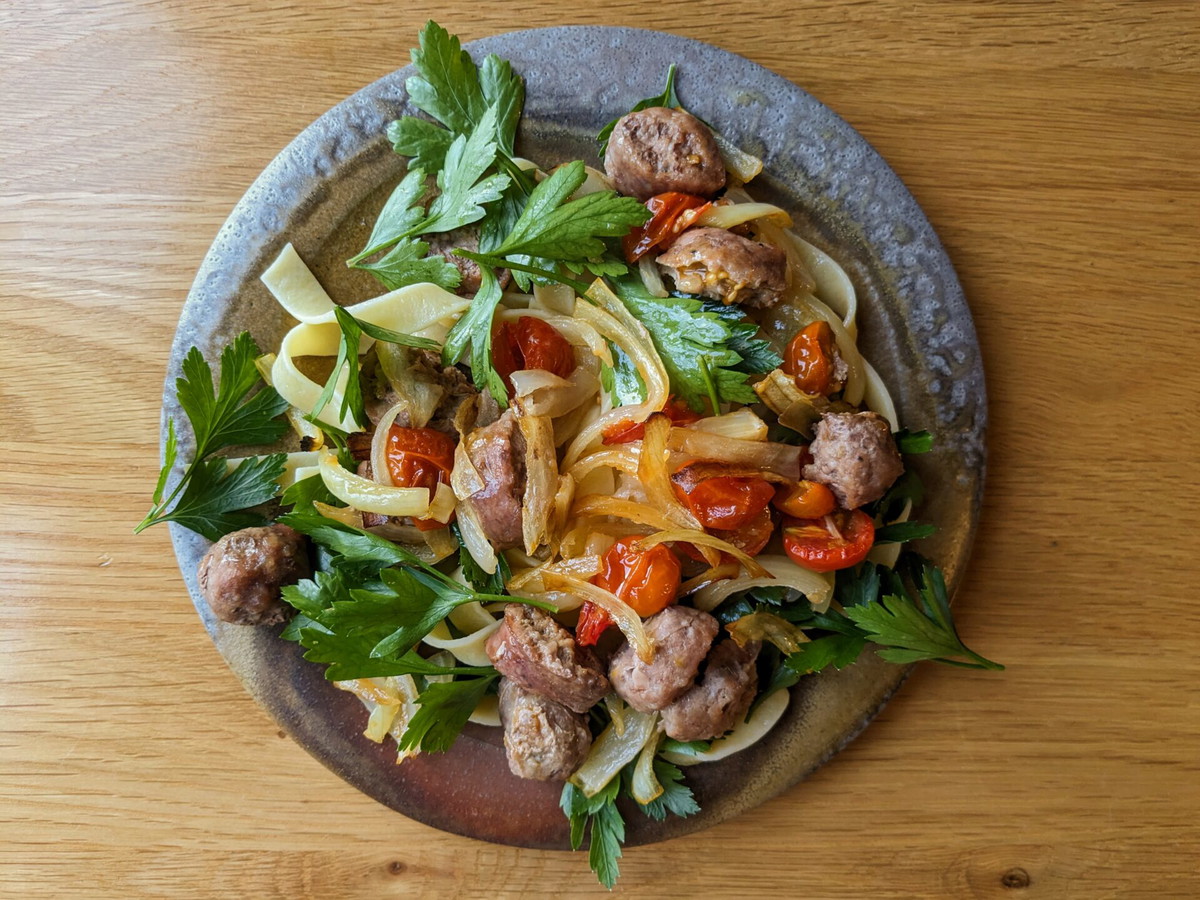Linguine with Italian Sausage and Fresh Cherry Tomatoes
