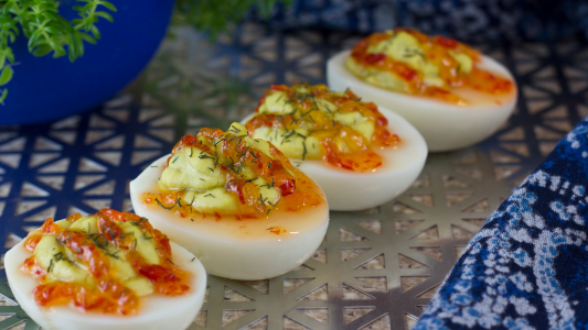 Image of Chili Oil Crisp Deviled Eggs by HOT JIANG®