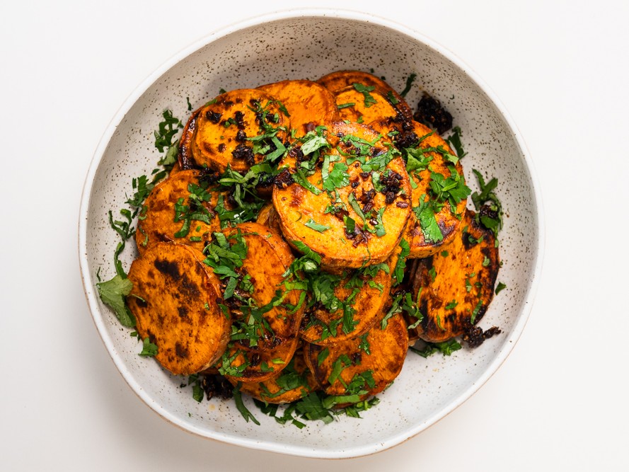 Andy Cooks - Grilled sweet potato with chilli crisps