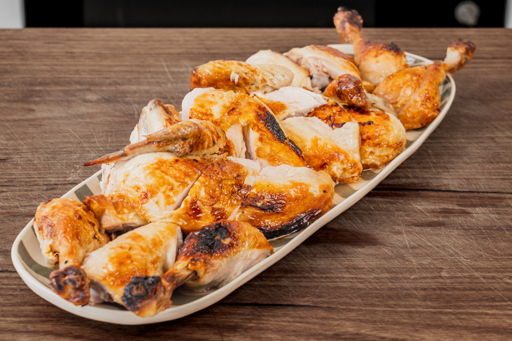 Roast chicken with sage and bacon stuffing