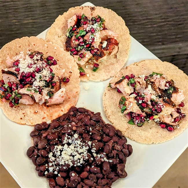 Image of Smoked Daring Dunes Turkey Breast Tacos with Pomegranate Jalapeno Salsa